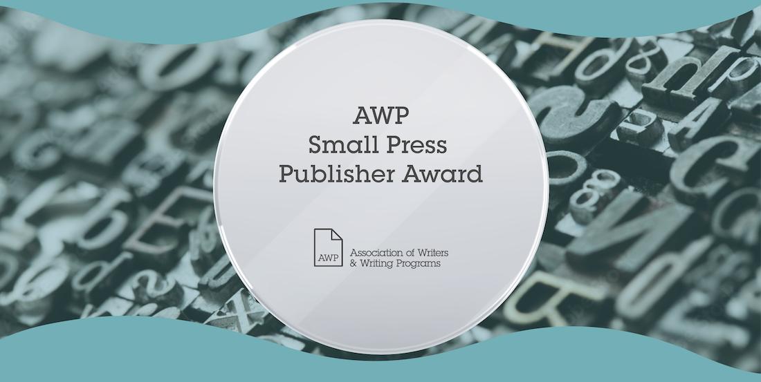 Image with the words AWP Small Press Publisher Award.