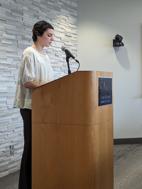 AFA student Martha LaBine at the 2024 Creative Writing Graduates Reading and Celebration AFA student Martha LaBine at the 2024 Creative Writing Graduates Reading and Celebration