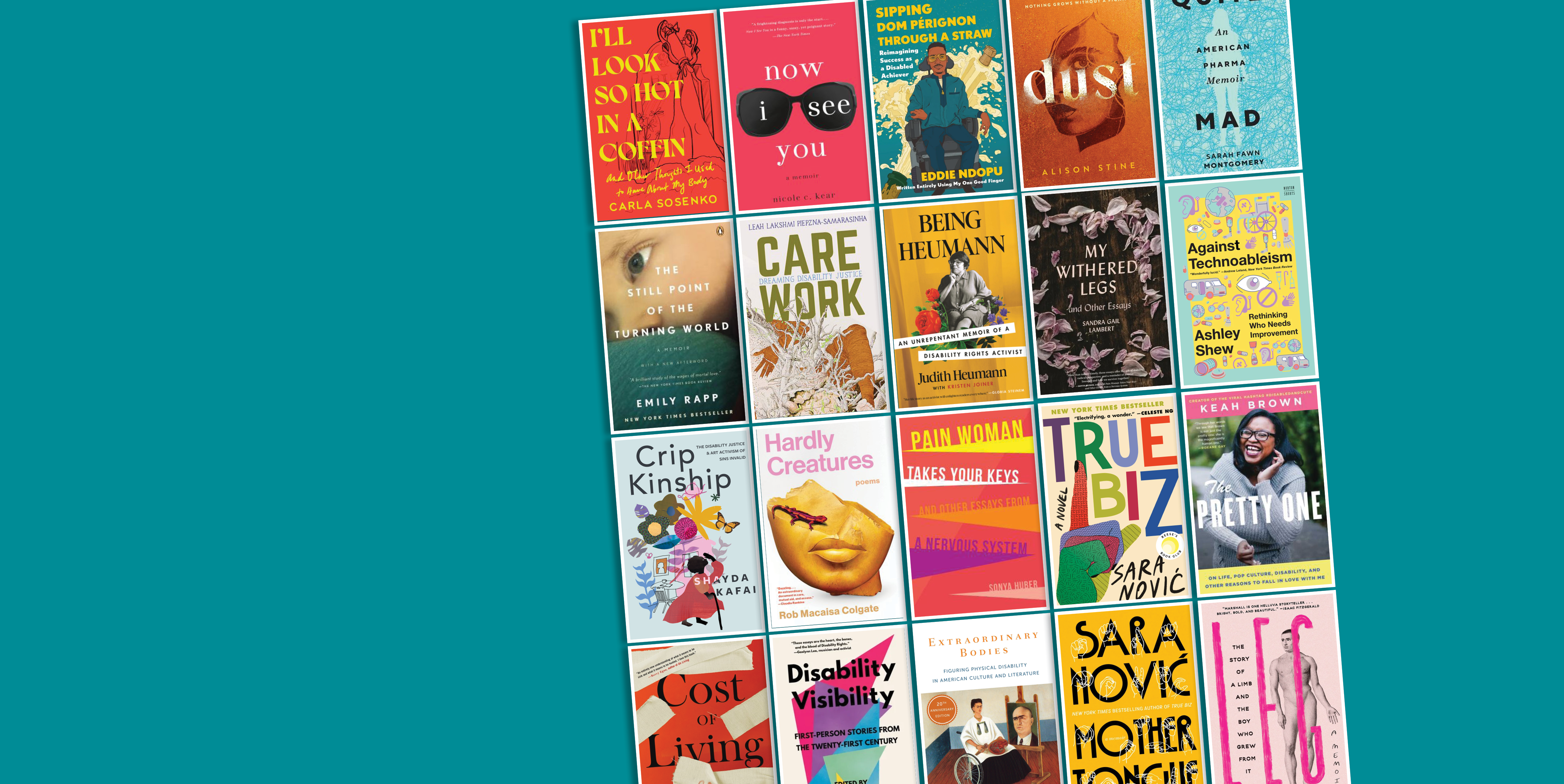 Collage of book covers from AWP staff picks for Disability Pride Month